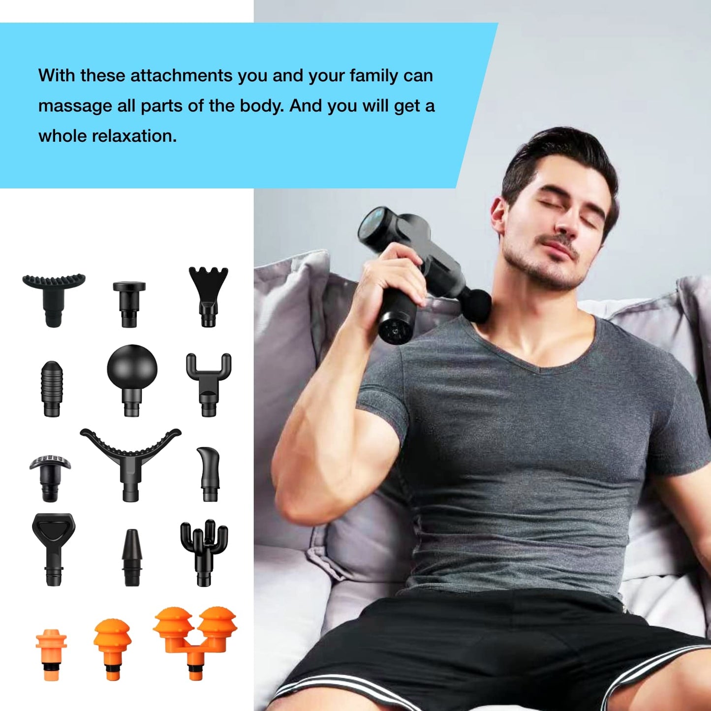 AiRelax Massage Gun Attachments, 15 PCS Set