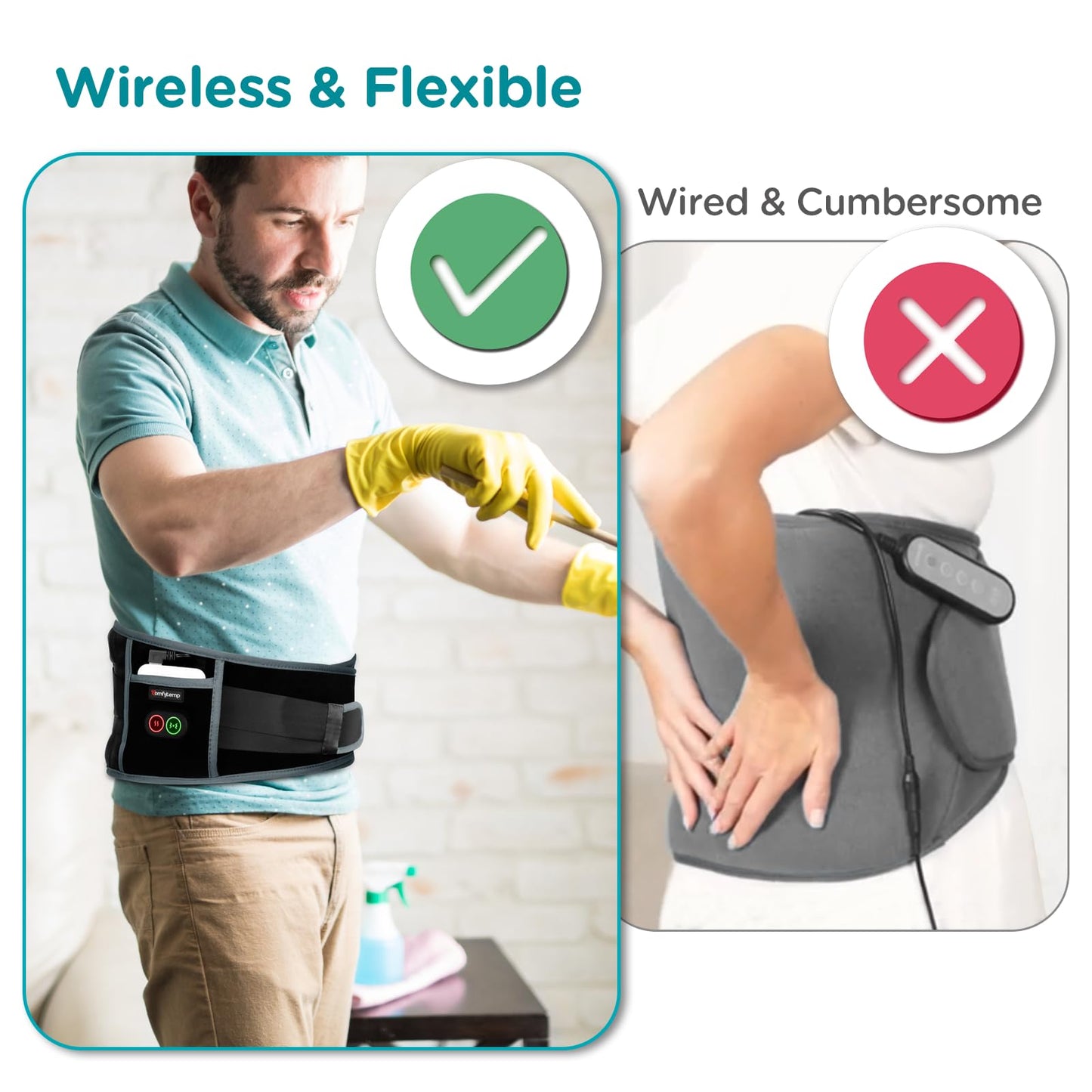 Comfytemp Cordless Heating Pad Massager, Portable Back Relief