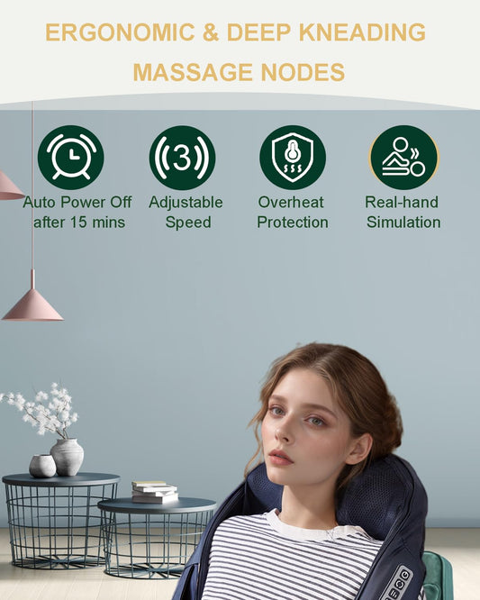 HELPHIER Neck Massager with Heat, Shiatsu Massage Pillow